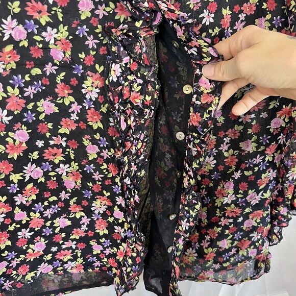 Vintage Richard Malcom 100% silk button down floral blouse Md whimsygoth boho - Picture 6 of 10